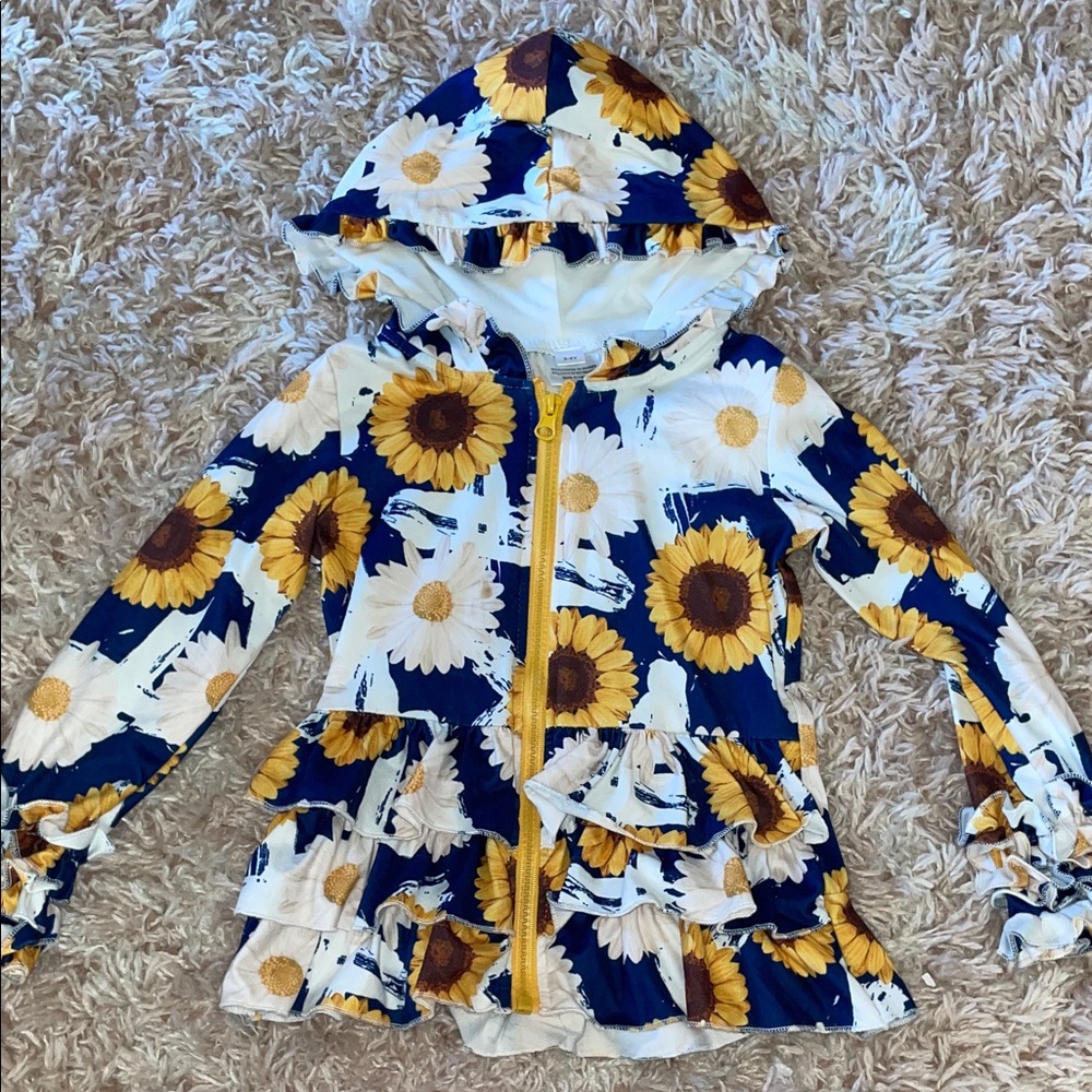 Sunflower Delight Kids Hoodie - Navy and Yellow